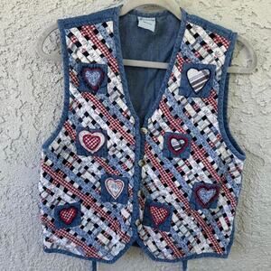 Vintage heart floral crochet denim